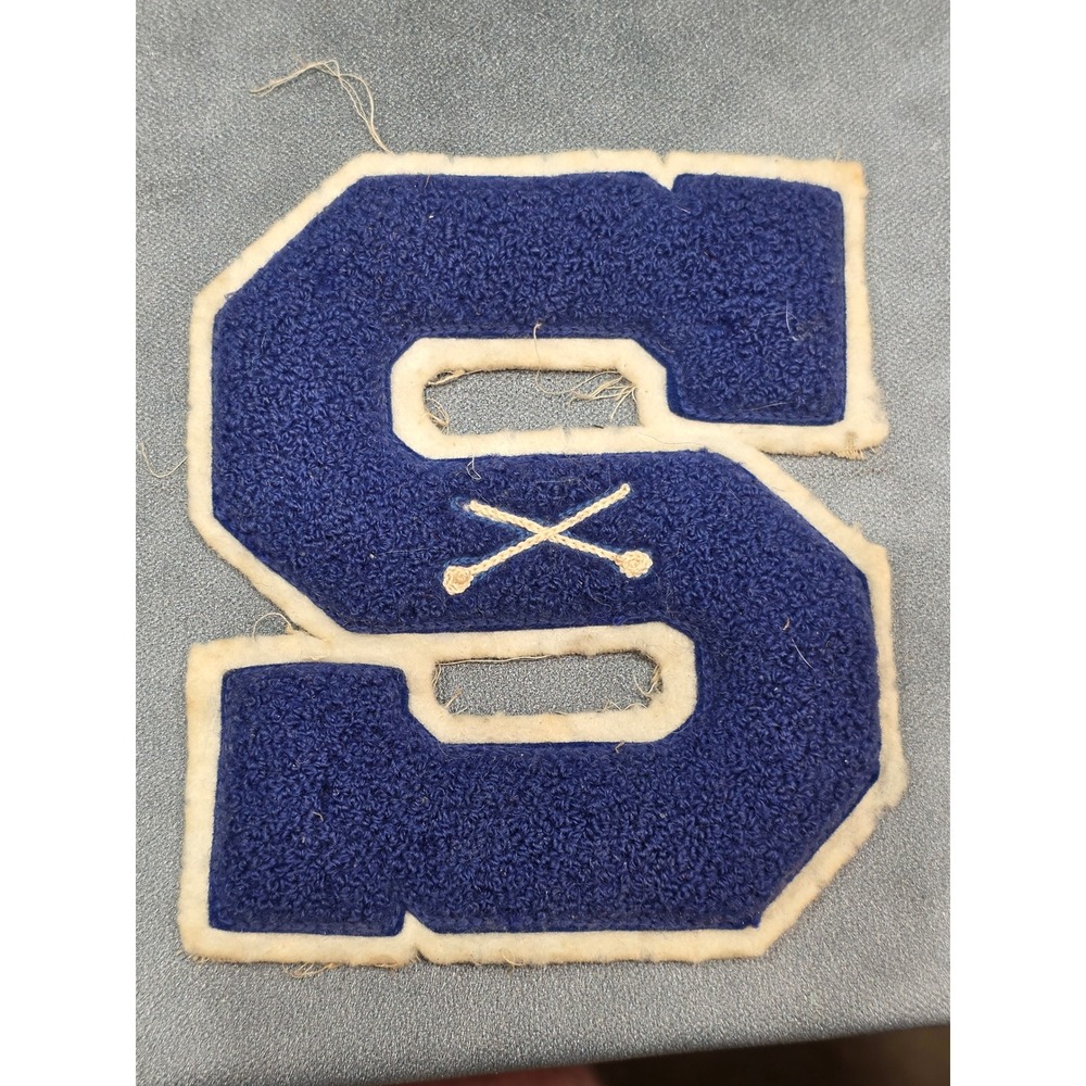 Vintage Standard Pennant Co Chenille Varsity Letter S Patch Blue Cream PA Made